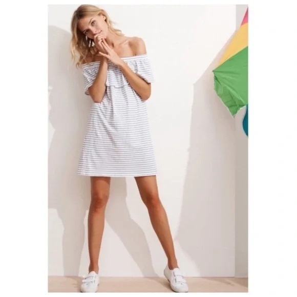 Sundry Off The Shoulder Striped Mini Cotton Summer Dress - Picture 12 of 13